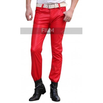 2015 Fashion Sweatpants Men Hip Hop Red Leather Pants